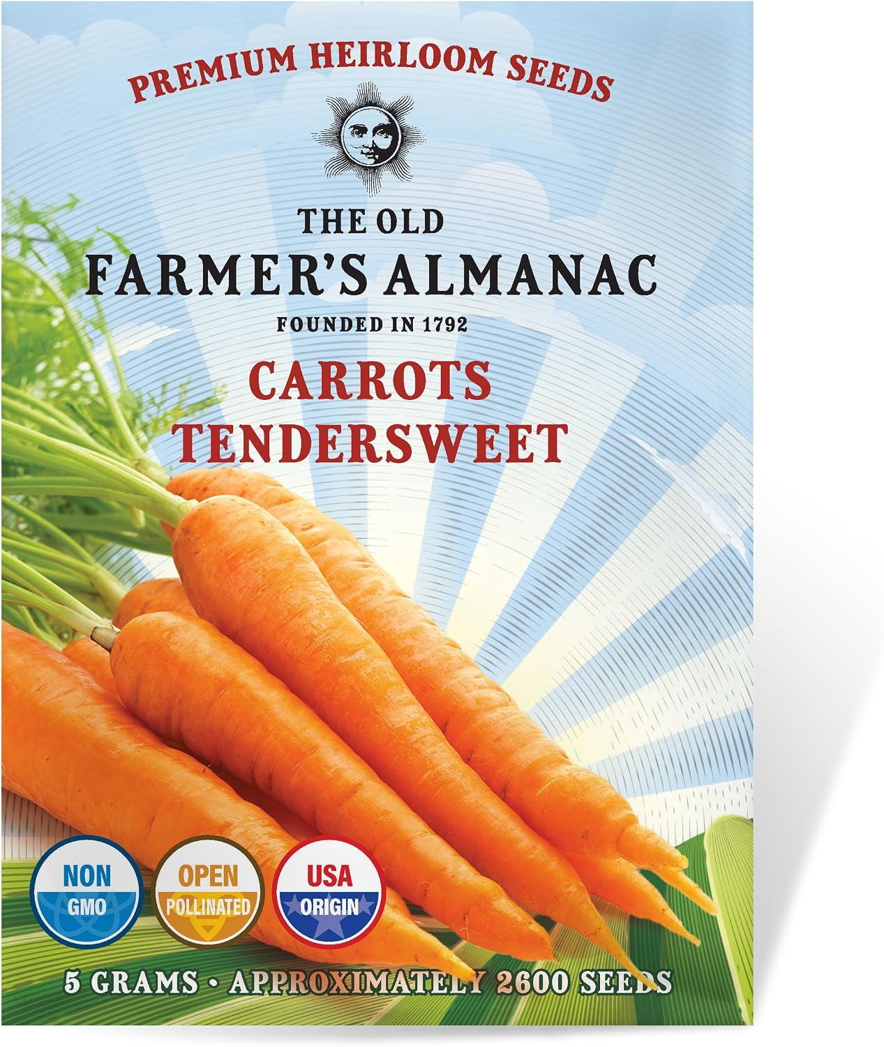 The Old Farmer's Almanac Heirloom Carrot Seeds (Tendersweet) - Approx 2600 Seeds - Non-GMO, Open Pollinated