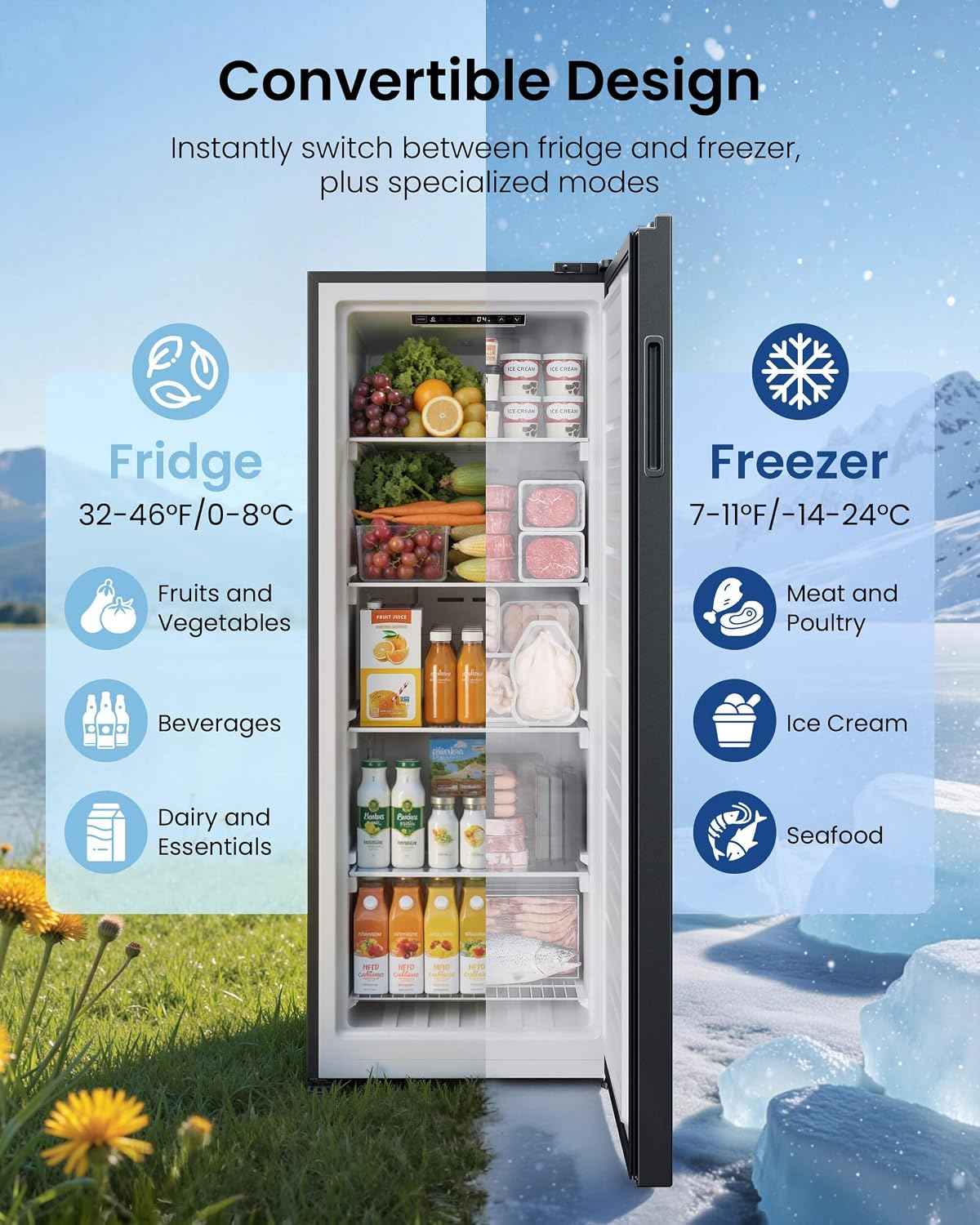 11 Cu.Ft Upright Freezer, Garage Ready Stand Up Freezer