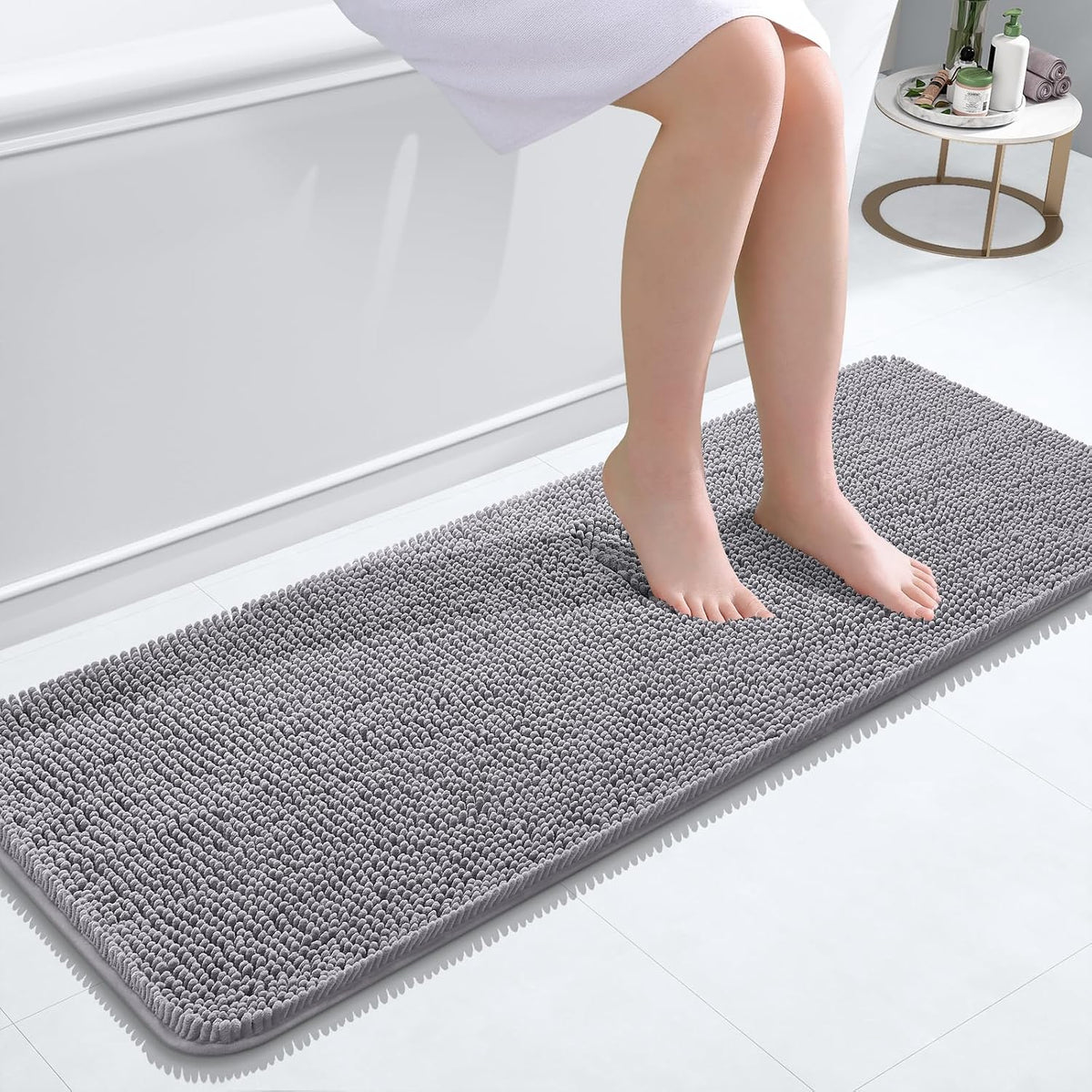 OLANLY Bathroom Runner Rugs 47x17, Extra Soft Absorbent Chenille Bath Rugs