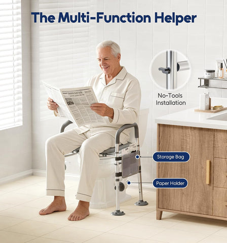 Bluelog Raised Toilet Seat Risers for Seniors with Handles, Grey