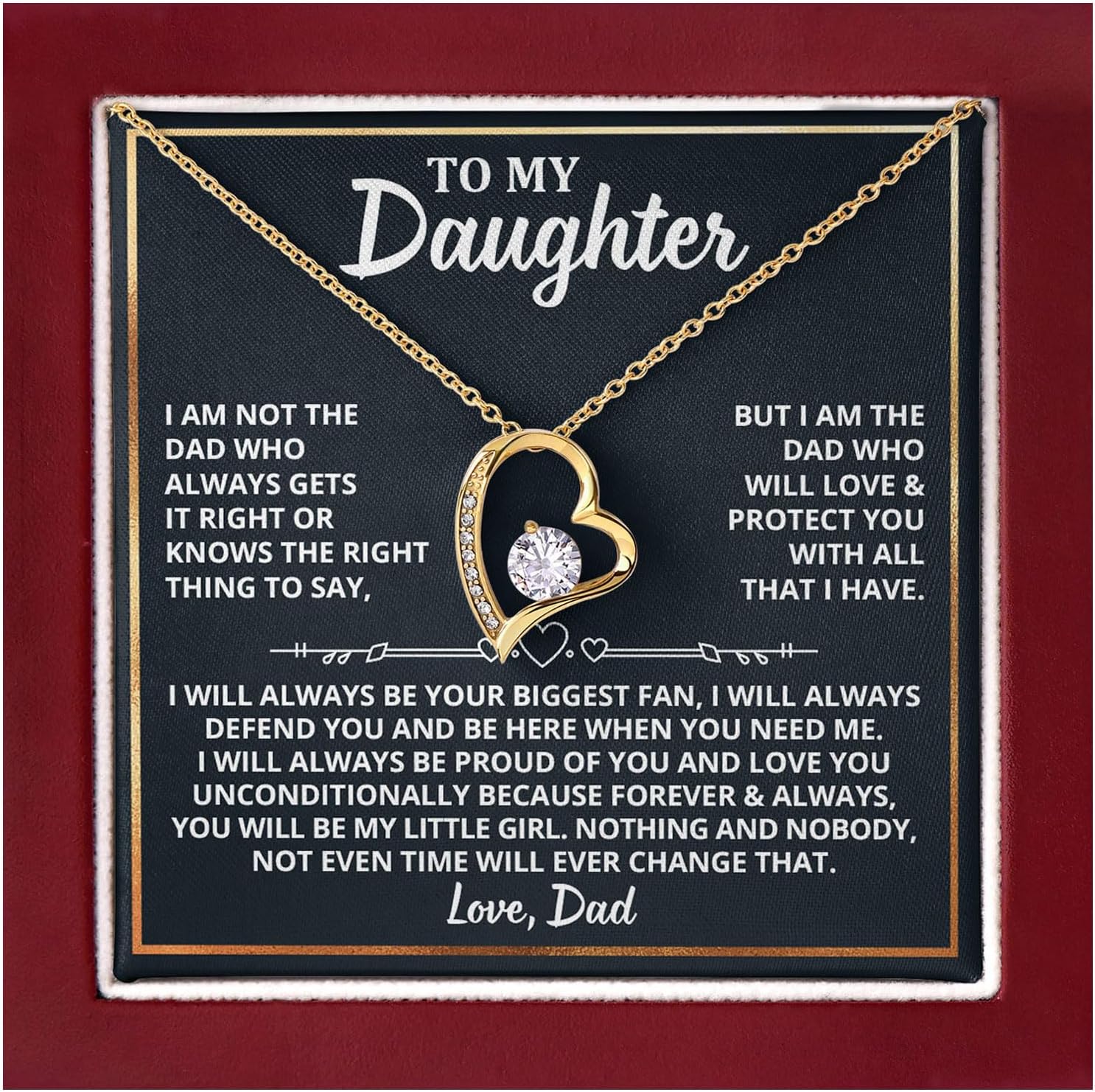 To My Daughter Necklace From Dad, Father To Daughter Gifts From Dad Necklace With Heartfelt Message & Elegant Gift Box