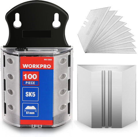 WORKPRO Utility Knife Blades, 100-Pack SK5 Steel Blades with Dispenser