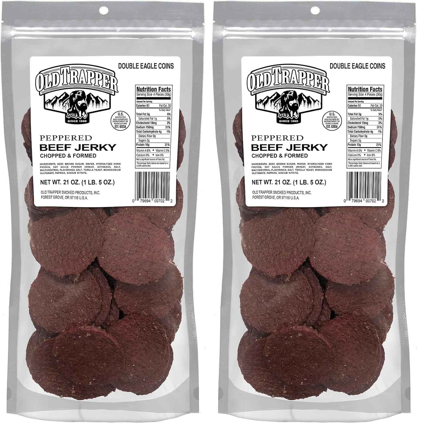 Old Trapper Double Eagle Beef Jerky, Teriyaki Flavor, 21 Ounce Package, Natural Wood Smoked Meat Snacks, 10 Grams of Protein and 80 Calories per Serving (Pack of One)