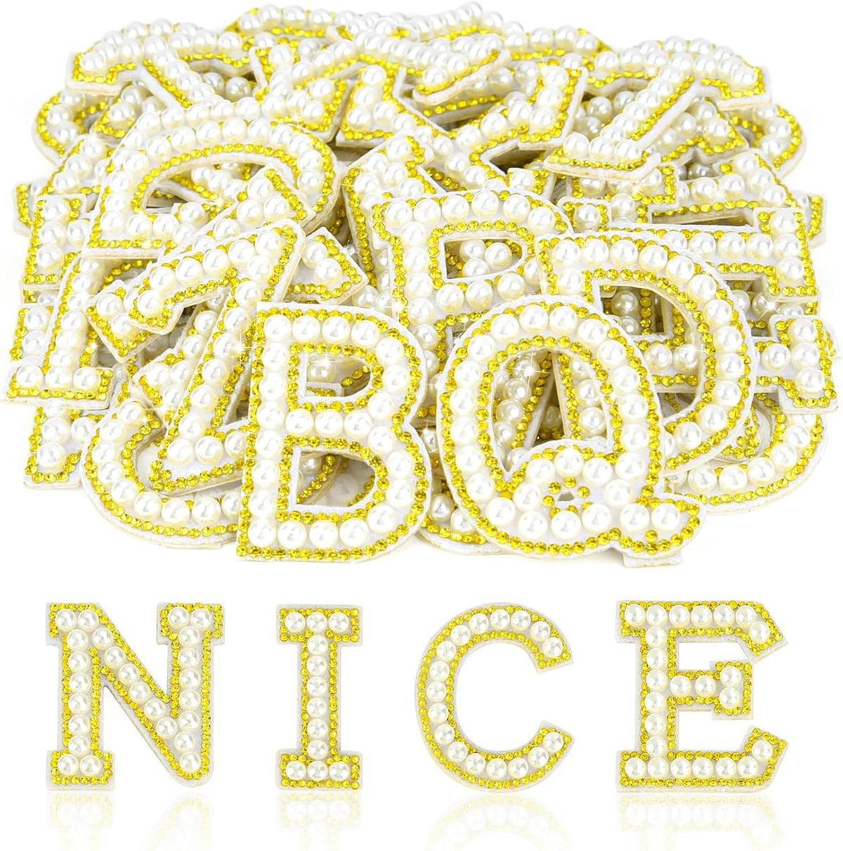 ASTARON 26 Self Adhesive Letter Patches Pearl Rhinestone Letter Stickers