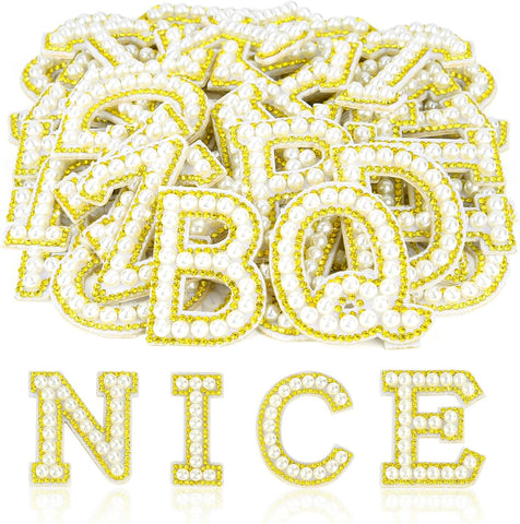 ASTARON 26 Self Adhesive Letter Patches Pearl Rhinestone Letter Stickers