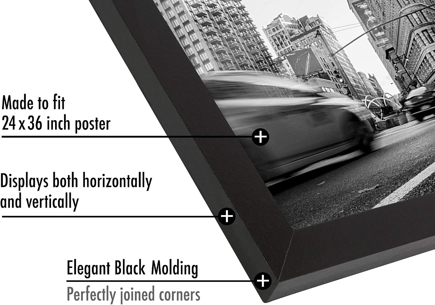 Americanflat 24x36 Poster Frame - Black Engineered Wood with Polished Plexiglass - Wide Picture Frame for Vertical or Horizontal Wall Display - Epic Collection - Black