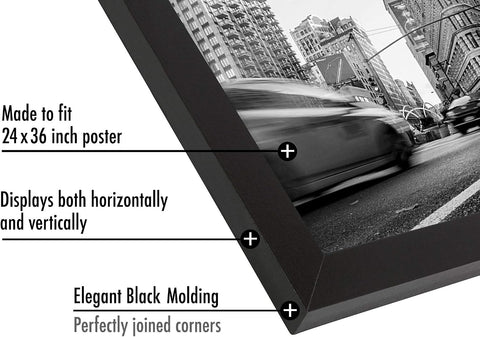 Americanflat 24x36 Poster Frame - Black Engineered Wood with Polished Plexiglass - Wide Picture Frame for Vertical or Horizontal Wall Display - Epic Collection - Black