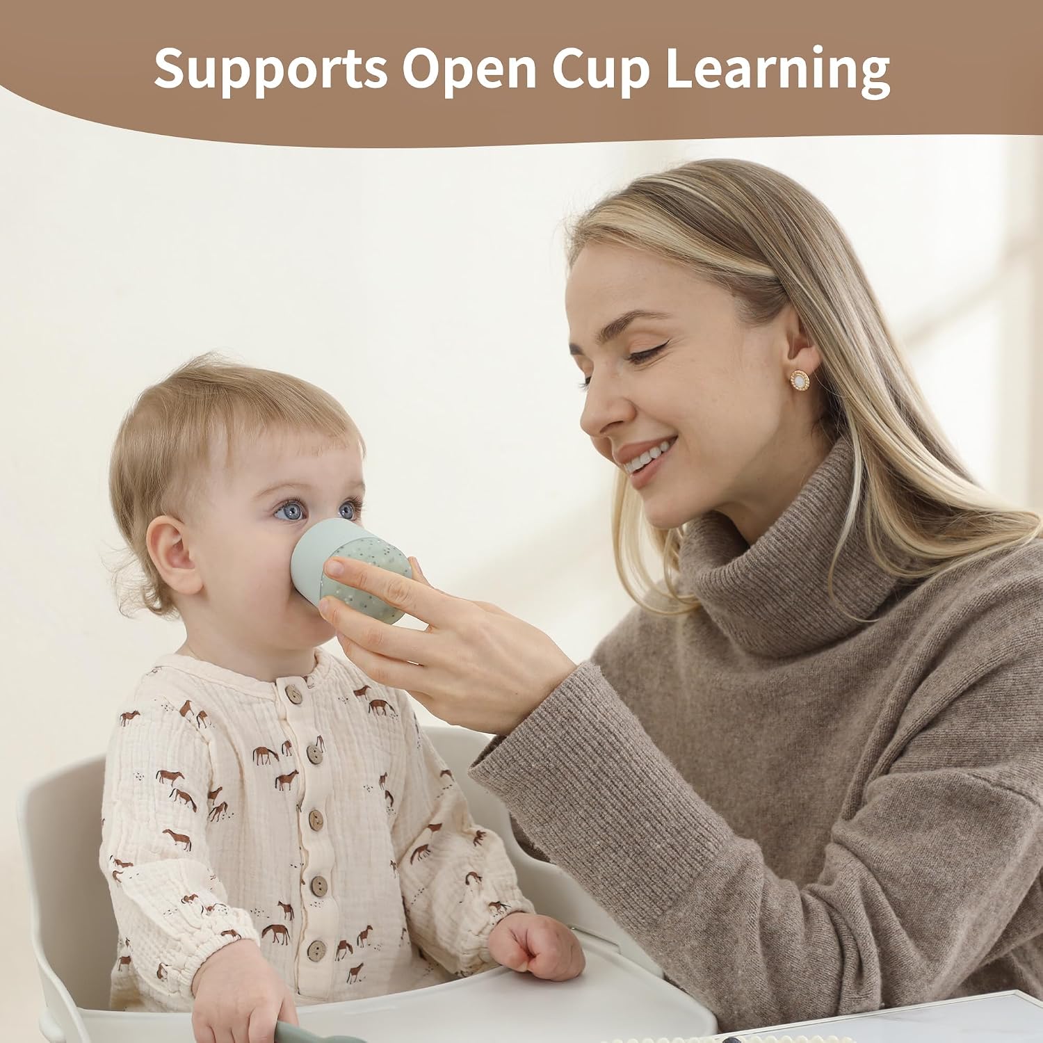 Moonkie Silicone Baby Cup 4 Months+ | Tiny Open Training Cup for Infants with Confetti Sprinkles | Baby-Led Weaning Essential | 2 oz (Ether, 1 Pack)