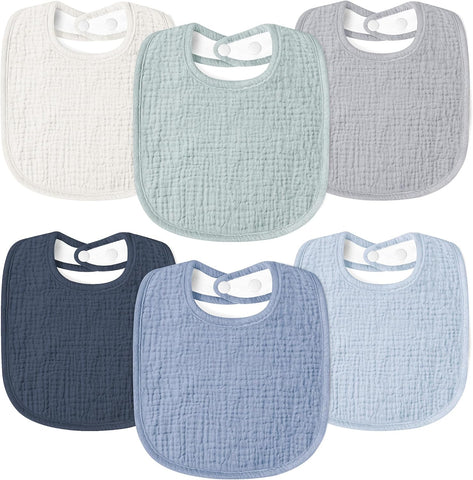Susurration Muslin Baby Drool Bibs 6Pack Soft Square Adjustable Baby Bandana Bibs for Unisex Girls & Boys