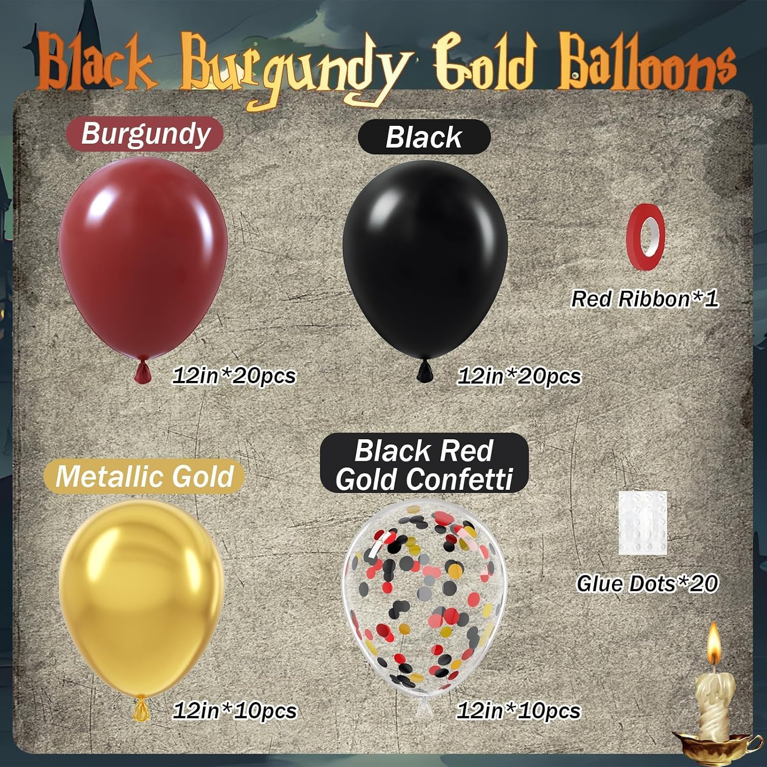60pcs Black Burgundy and Gold Balloons 12inch with Confetti Balloons