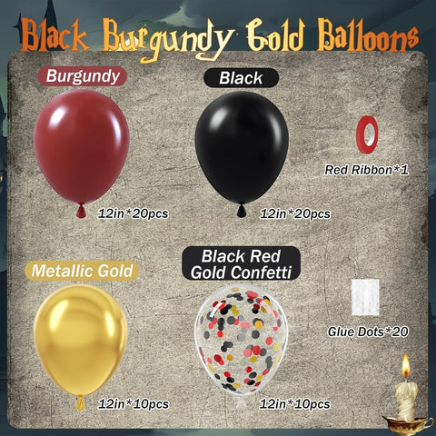 60pcs Black Burgundy and Gold Balloons 12inch with Confetti Balloons