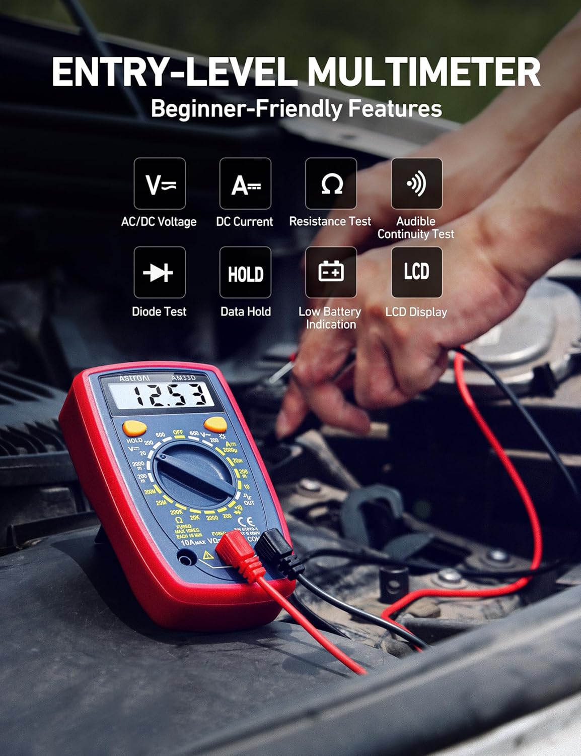 AstroAI Digital Multimeter Tester 2000 Counts with DC AC Voltmeter and Ohm Volt Amp Meter; Measures Voltage, Current, Resistance, Continuity and Diode, Blue