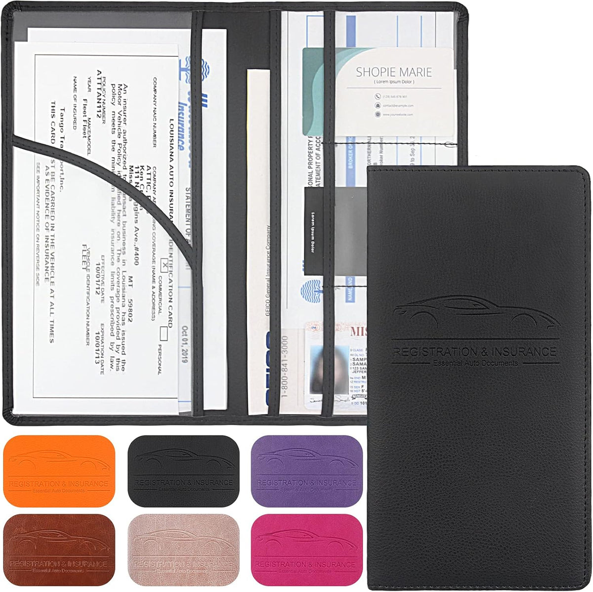 LumiMokki Premium Car Registration & Insurance Card Holder, Black