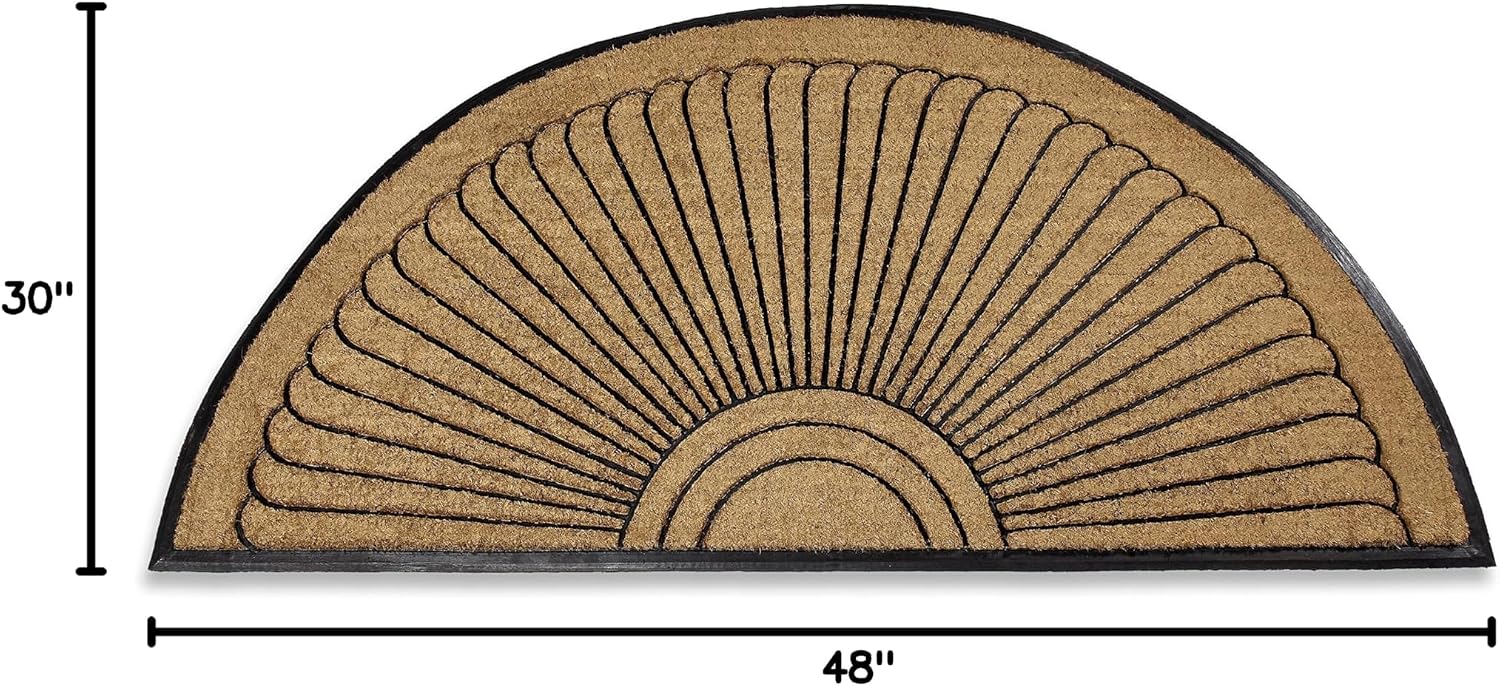 Kempf Sunburst Half Round Coco Coir Doormat, 30" x 48" - Large Natural Fiber Semi-Circle Welcome Mat with Non-Slip Rubber Backing - Heavy Duty Outdoor Entrance Mat for Front Door & Porch