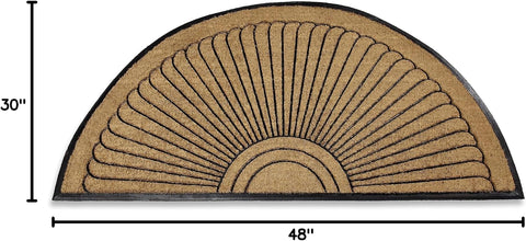 Kempf Sunburst Half Round Coco Coir Doormat, 30" x 48" - Large Natural Fiber Semi-Circle Welcome Mat with Non-Slip Rubber Backing - Heavy Duty Outdoor Entrance Mat for Front Door & Porch
