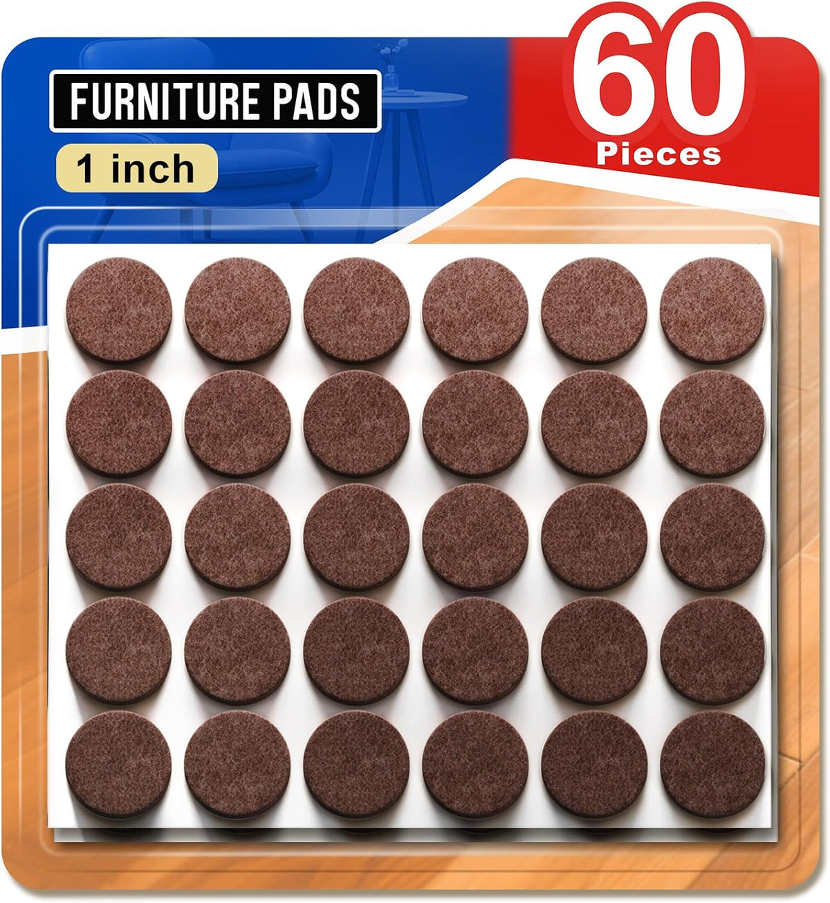 Ansible 60 PCS Felt Furniture Pads 1" for Hardwood Floors