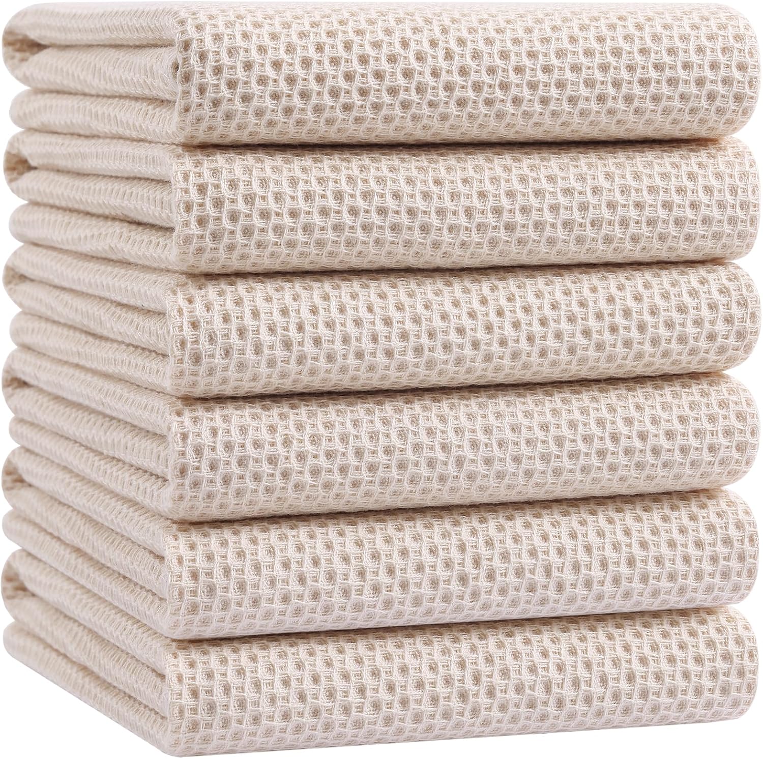 Homaxy 100% Cotton Oversized Waffle Weave Kitchen Towels 6-Pack, Beige