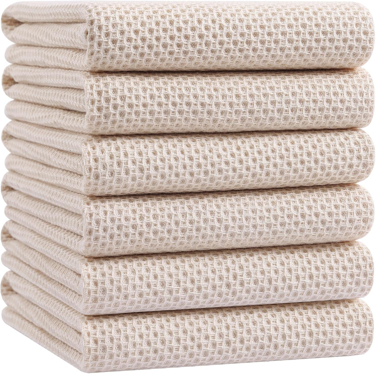 Homaxy 100% Cotton Oversized Waffle Weave Kitchen Towels 6-Pack, Beige