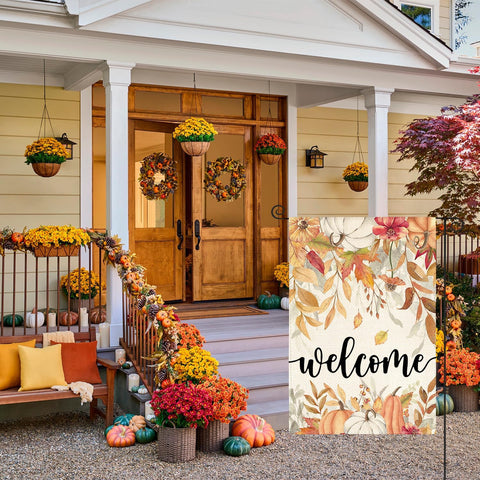 AVOIN colorlife Floral Welcome Fall Garden Flag 12x18 Inch for Outside