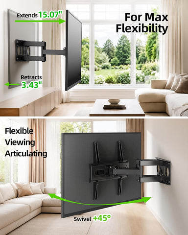 USX MOUNT TV Wall Mount for 32-74 inch Flat Screen/LED/4K up to 110lbs, Full Motion TV Mount Bracket with Swivel & Tilt Articulating Dual Arms, Max VESA 400x400mm, Fits 12/16" Wood Studs