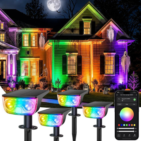 Brizled Solar Halloween Spotlight Outdoor, Smart LED Landscape Light, RGBCW