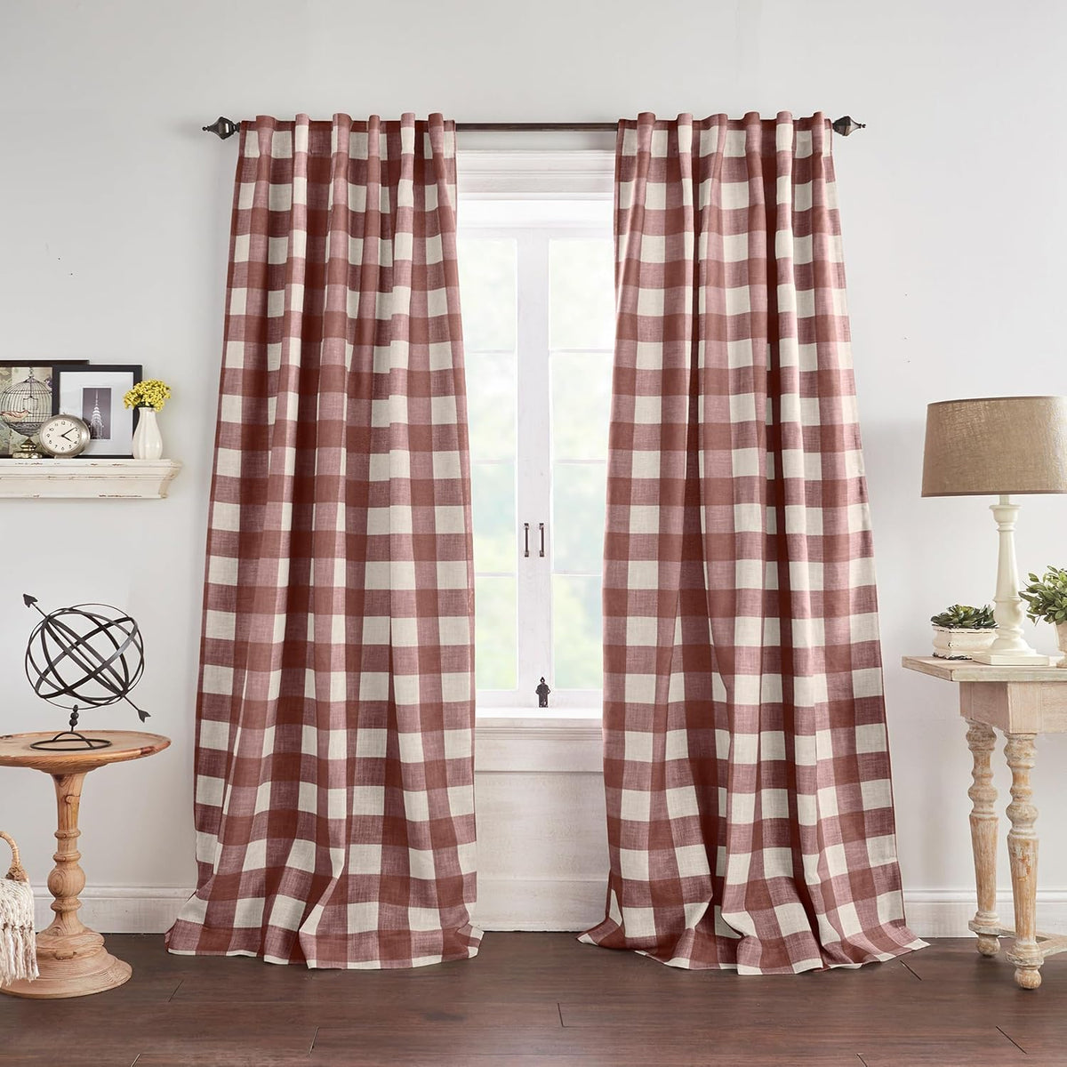 Grainger Buffalo Check Blackout Window Curtain, Red - 52" W x 84" L