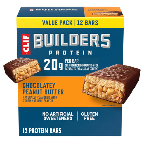 CLIF BUILDERS Protein Bars, Chocolatey Peanut Butter, Gluten Free, 12 ct