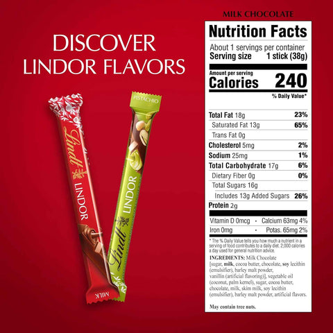 Lindt LINDOR Milk Chocolate Candy Truffle Bar, 1.3 oz., 24 Pack