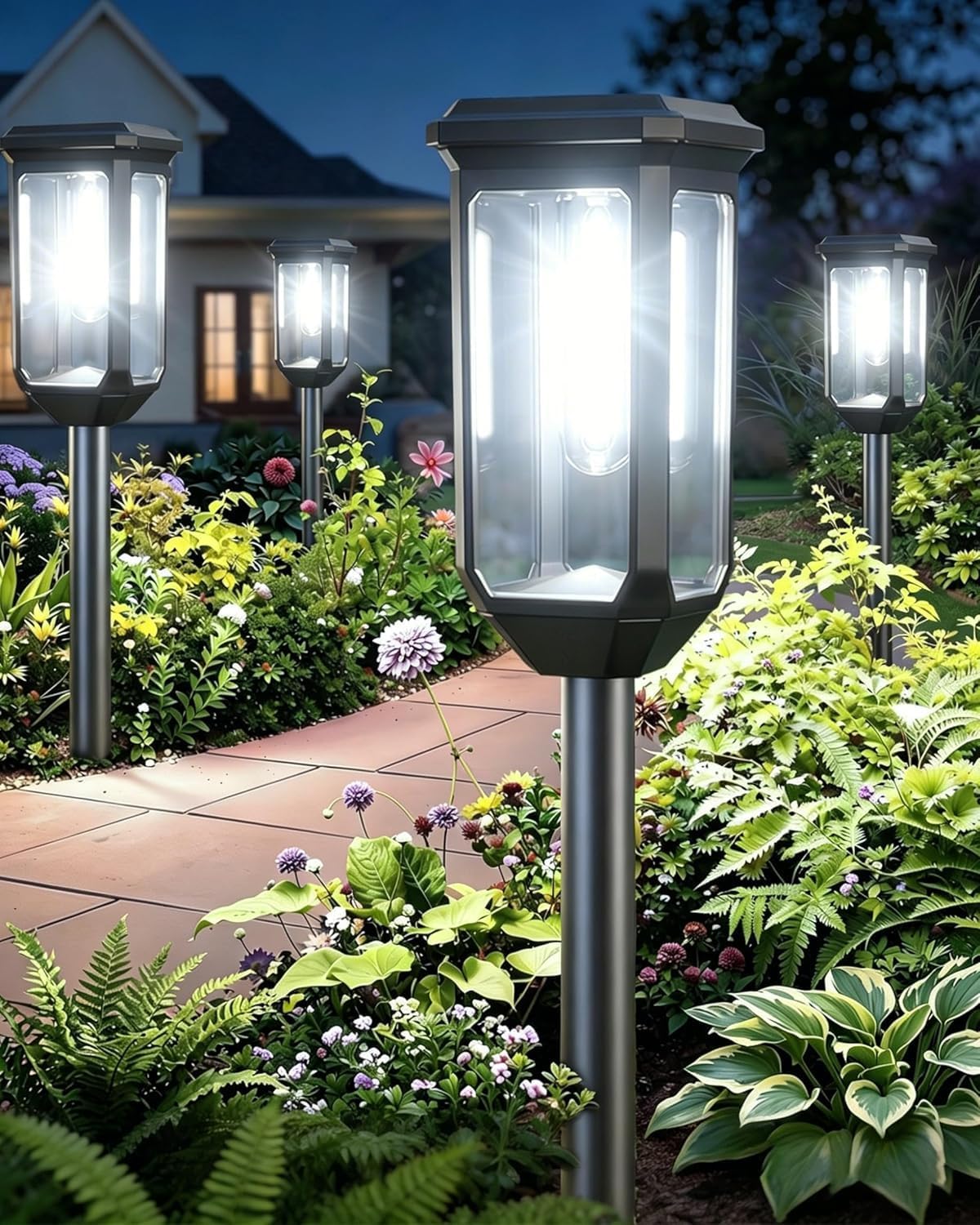 Tenmiro Solar Pathway Lights Outdoor 2 Pack, Bright Solar Garden Lights