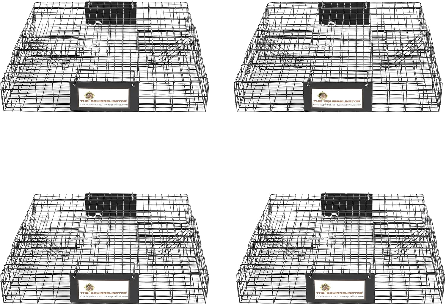 Rugged Ranch 4‑Pack Squirrelinator Multi‑Catch Squirrel Trap with Basin, Wire Cage, 25"x15"x6.5" Each - Live Catch‑and‑Release, 2‑Door Humane Rodent Control, No‑Poison Outdoor Use