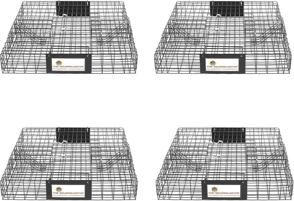 Rugged Ranch 4‑Pack Squirrelinator Multi‑Catch Squirrel Trap with Basin, Wire Cage, 25"x15"x6.5" Each - Live Catch‑and‑Release, 2‑Door Humane Rodent Control, No‑Poison Outdoor Use