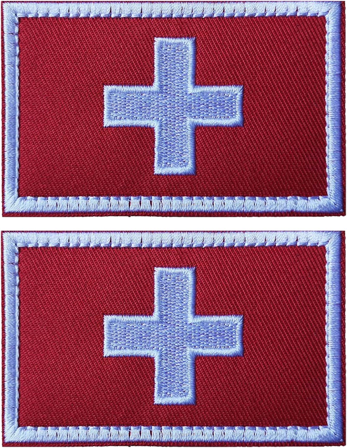 2PCS Swiss Flag Patches Embroidered Morale Patch Hook and Loop