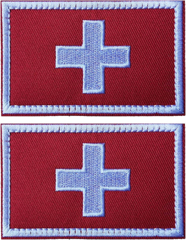 2PCS Swiss Flag Patches Embroidered Morale Patch Hook and Loop