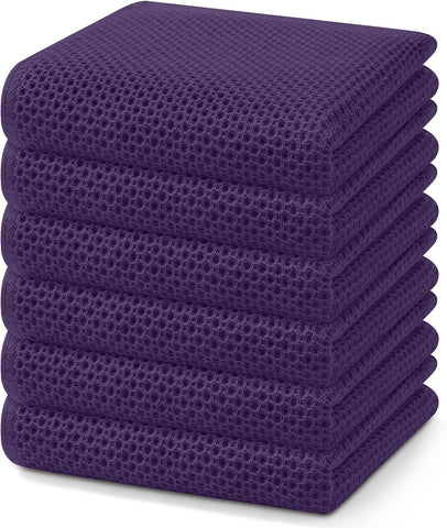 Homaxy 100% Cotton Waffle Weave Kitchen Dish Towels 6-Pack, Eggplant
