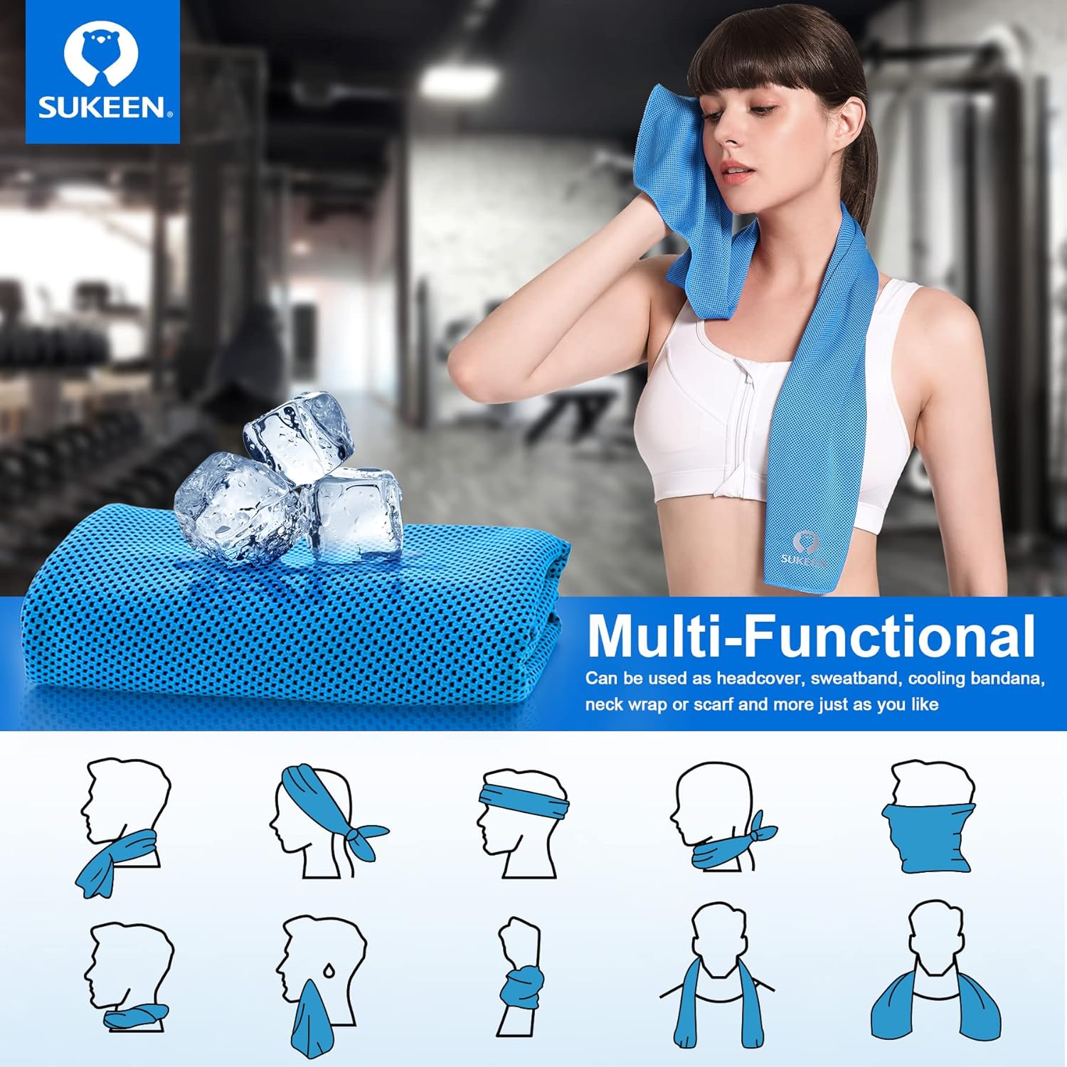 Sukeen 4 Pack Cooling Towels (40"x 12"), Cooling Neck Wraps, Soft Ice Towel