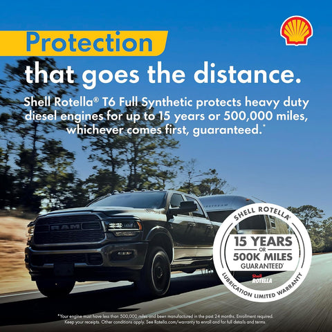 Shell Rotella T6 Full Synthetic 15W-40 Diesel Engine Oil, 1 Gallon (3 Pack)