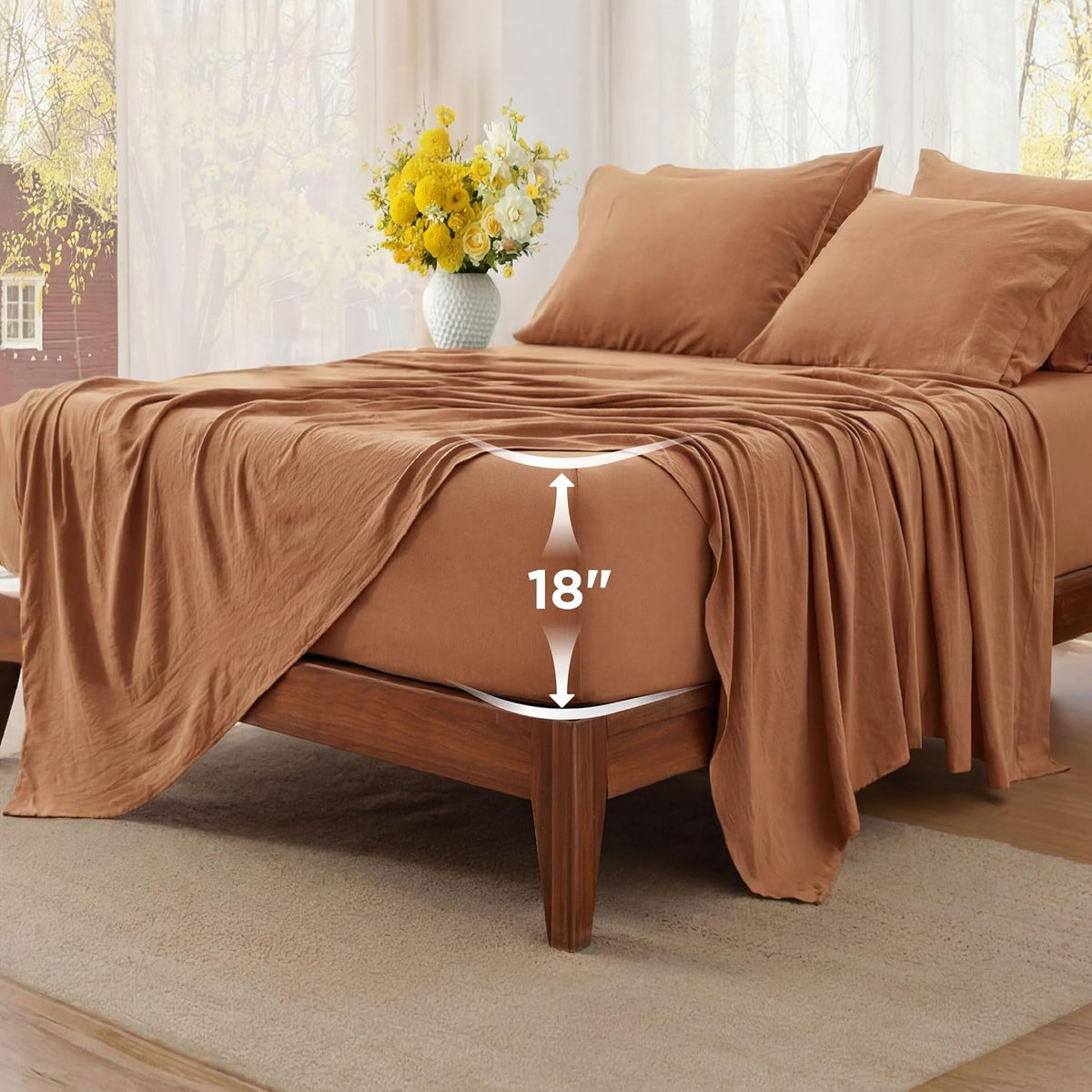 Bedsure California King Sheet Sets, 6 Piece, Prewashed Ultra-Soft, 18-inch