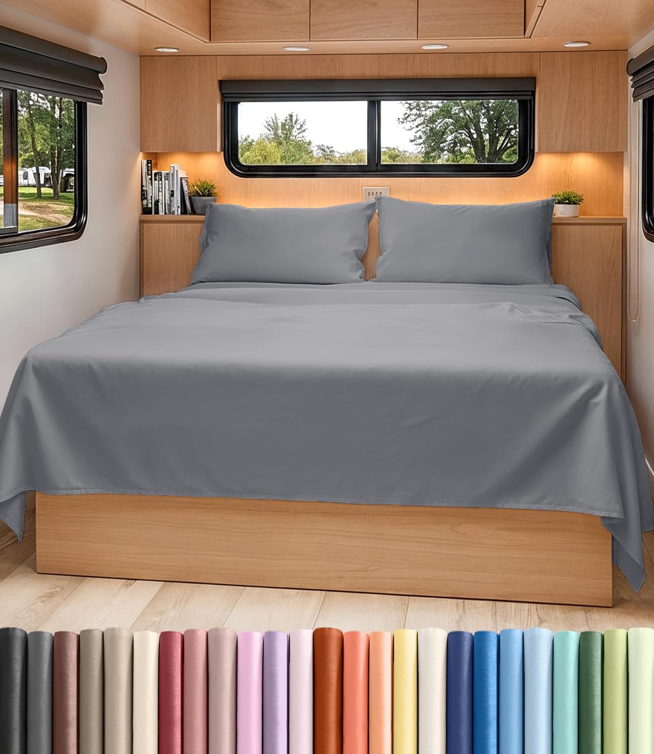 Short Queen Size 4 Piece Bed Sheet Set - RV Short Queen Sheets - Steel Blue
