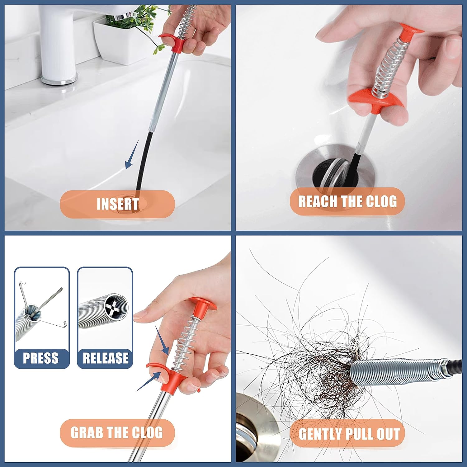 Drain Snake Hair Clog Remover Tool Set - 9 Pack Deep Cleaning Kit