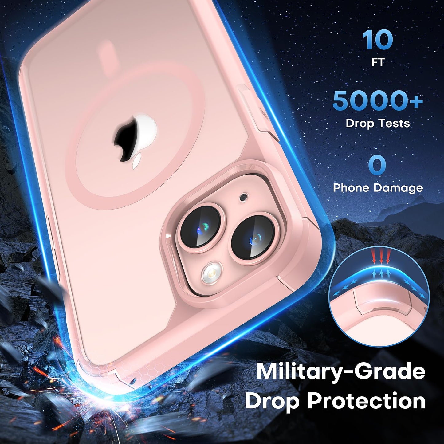 TAURI 5-in-1 Magnetic for iPhone 13 Case for iPhone 14 Case, [Designed with Magsafe] with 2 Screen Protector +2 Camera Lens Protector, Shockproof Case for iPhone 13/14, Pink