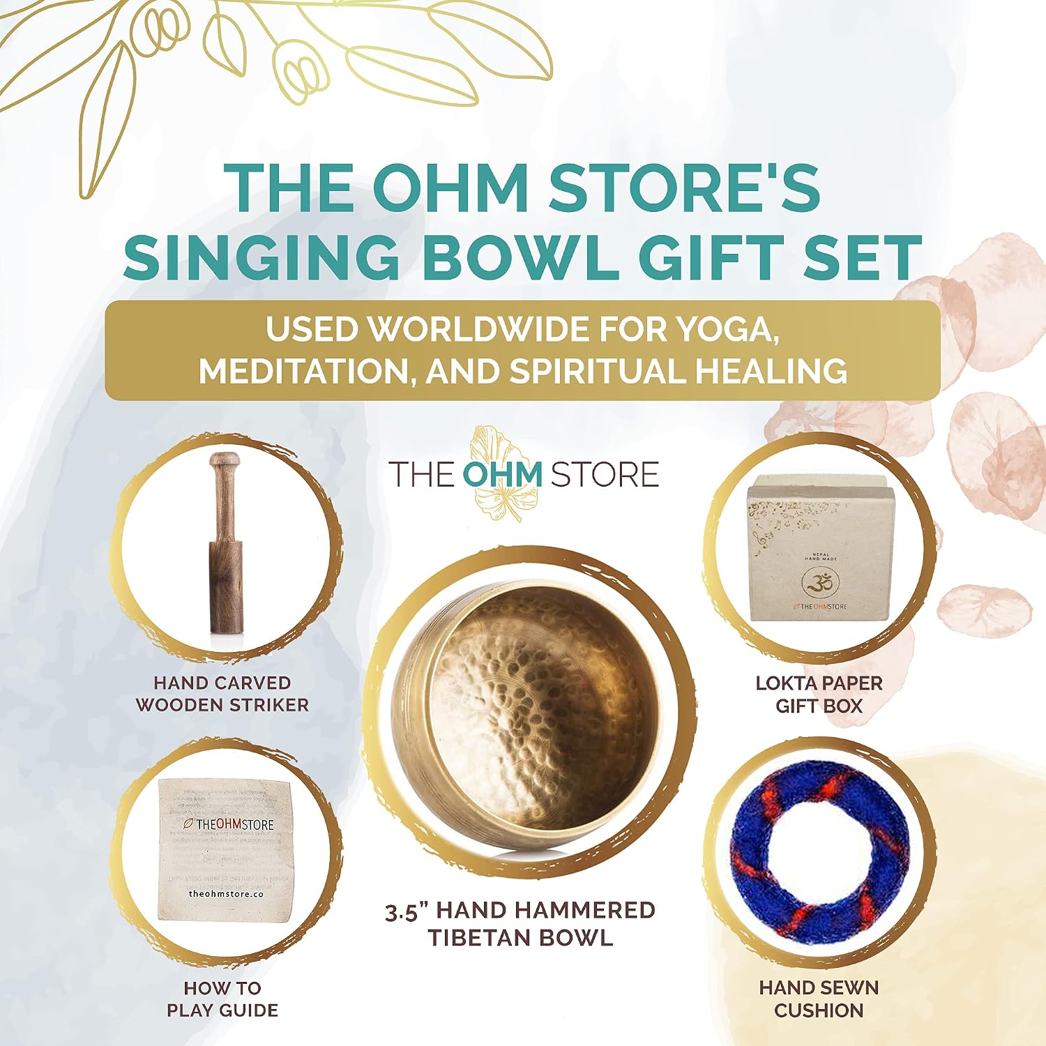 Handcrafted Tibetan Singing Bowl Gift Set – 3.5” Sound Bowl for Meditation, Sound Healing & Yoga – Mindfullness Christmas Gift – Authentic Hand-Hammered in Nepal - The Ohm Store