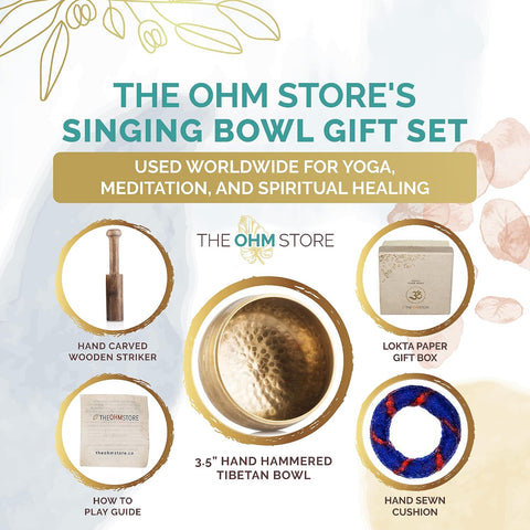 Handcrafted Tibetan Singing Bowl Gift Set – 3.5” Sound Bowl for Meditation, Sound Healing & Yoga – Mindfullness Christmas Gift – Authentic Hand-Hammered in Nepal - The Ohm Store