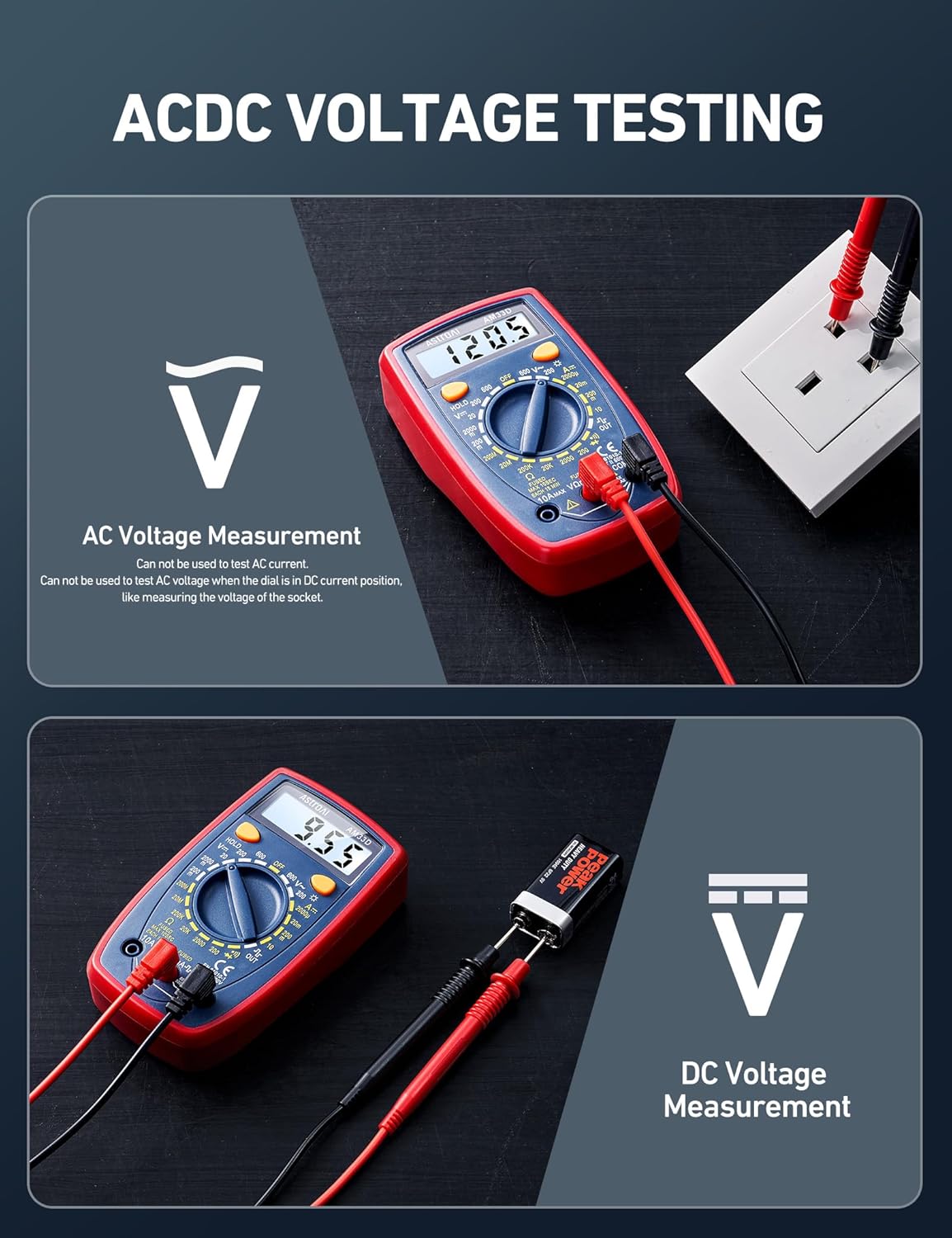 AstroAI Digital Multimeter Tester 2000 Counts with DC AC Voltmeter and Ohm Volt Amp Meter; Measures Voltage, Current, Resistance, Continuity and Diode, Blue