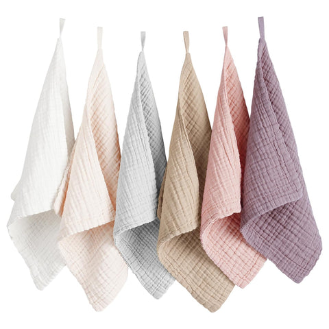 Konssy 6 Pack Muslin Baby Washcloths, 100% Cotton Wash Cloth Set