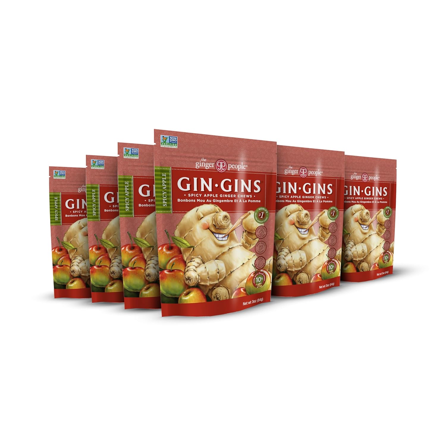 GIN GINS Apple Ginger Chews Made w/ Fresh Ginger 3oz 12Pk