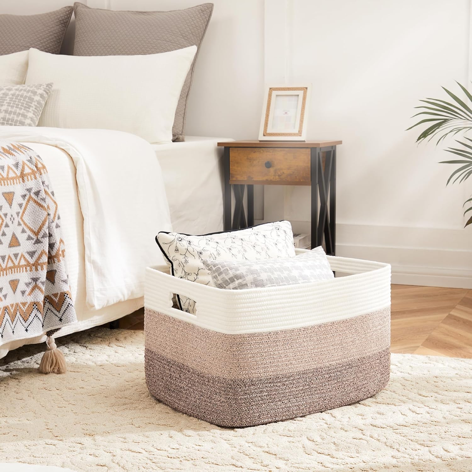 Artfeel Blanket Basket,Rectangle Woven Baskets for Storage,30L Laundry Basket for Decorative Nursery Blanket,Toys,Dirty Clothes and Magazine in Shelves,Baby Room,and Living Room