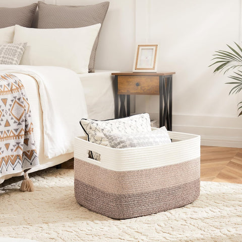 Artfeel Blanket Basket,Rectangle Woven Baskets for Storage,30L Laundry Basket for Decorative Nursery Blanket,Toys,Dirty Clothes and Magazine in Shelves,Baby Room,and Living Room