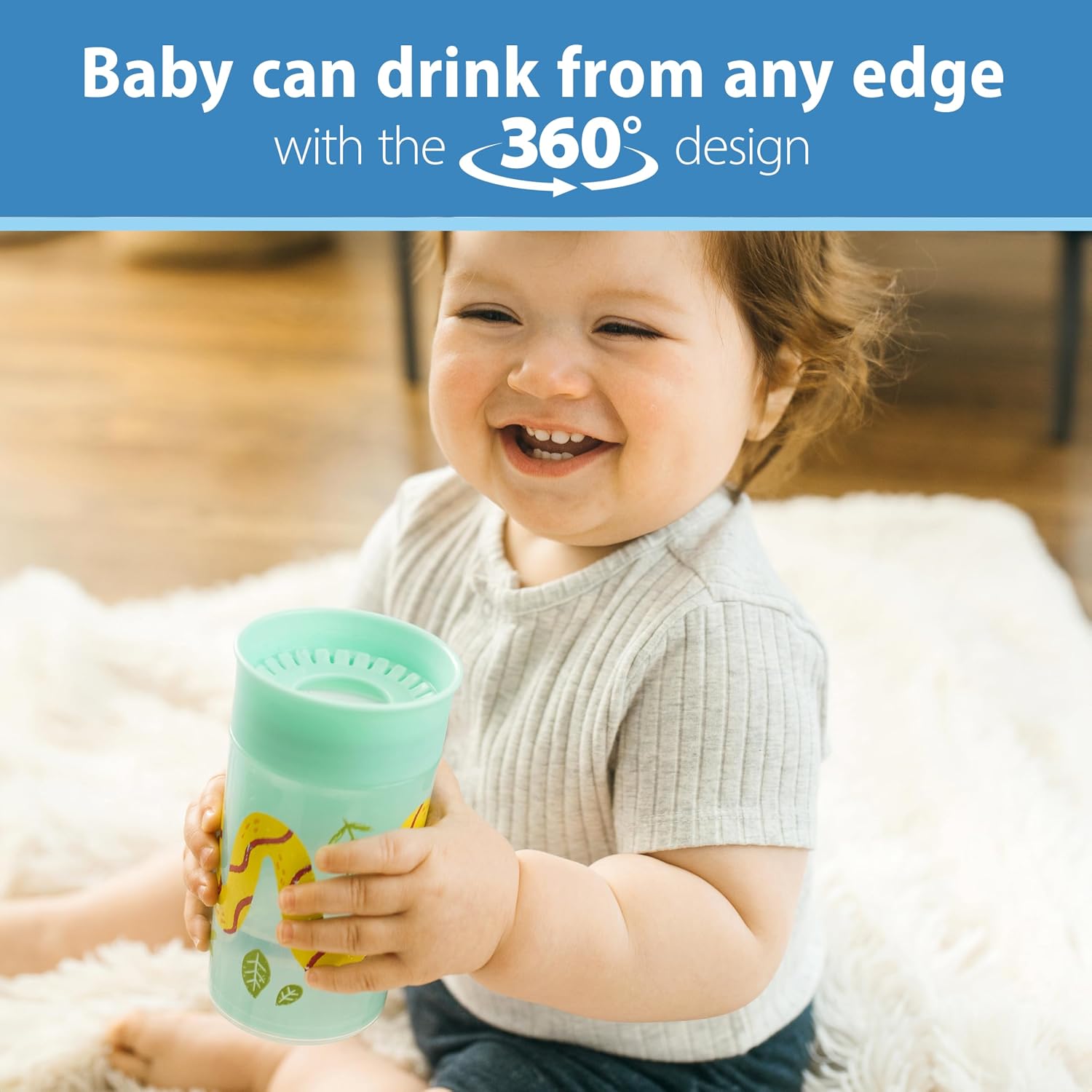 Dr. Brown's Milestones Cheers360 Spoutless Cup, Blue & Green, 2-Pack
