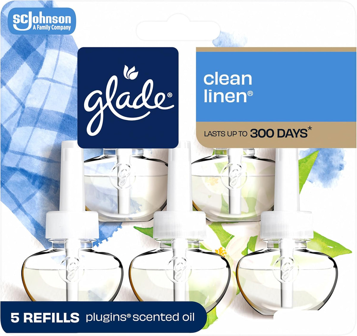 Glade PlugIns Air Freshener Refills, Clean Linen, 5 Count