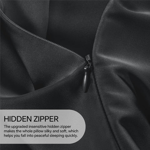 INFIIXSO Silk Pillow Cases 2 Pack, Standard Size, Hidden Zipper, Black